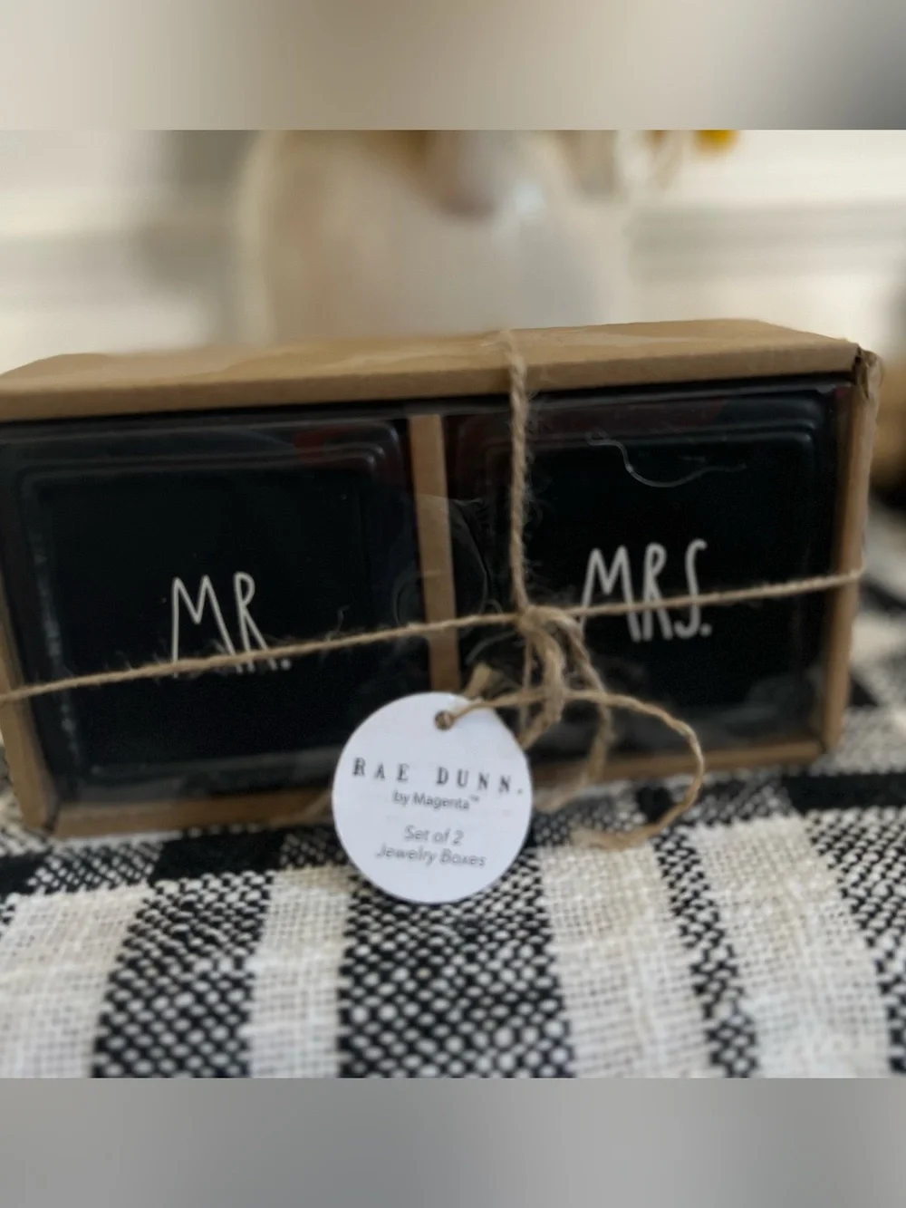 Rae Dunn Mr. & Mrs. Black Jewelry Box Set - Set of 2 NWT